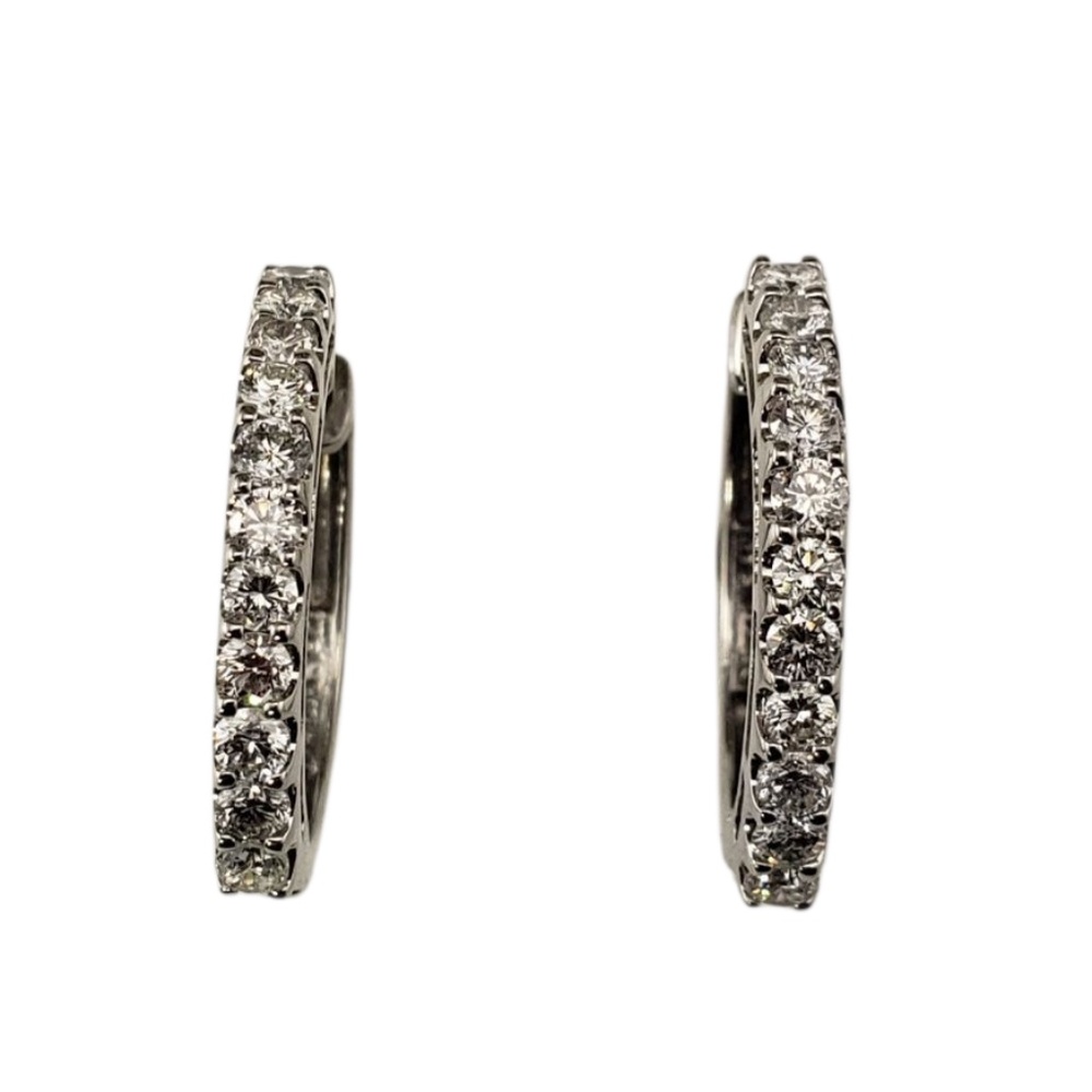 14 Karat White Gold Diamond Hoop Earrings #21944